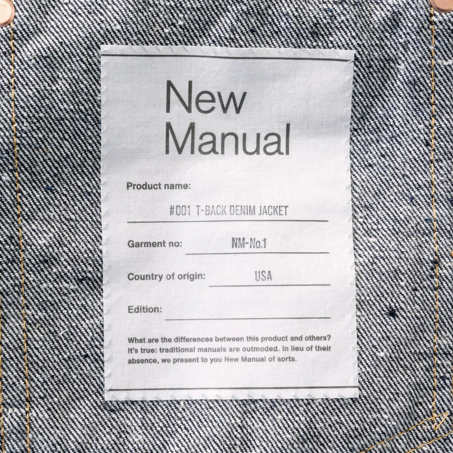#001 T-BACK DENIM JACKET ONE-WASHED