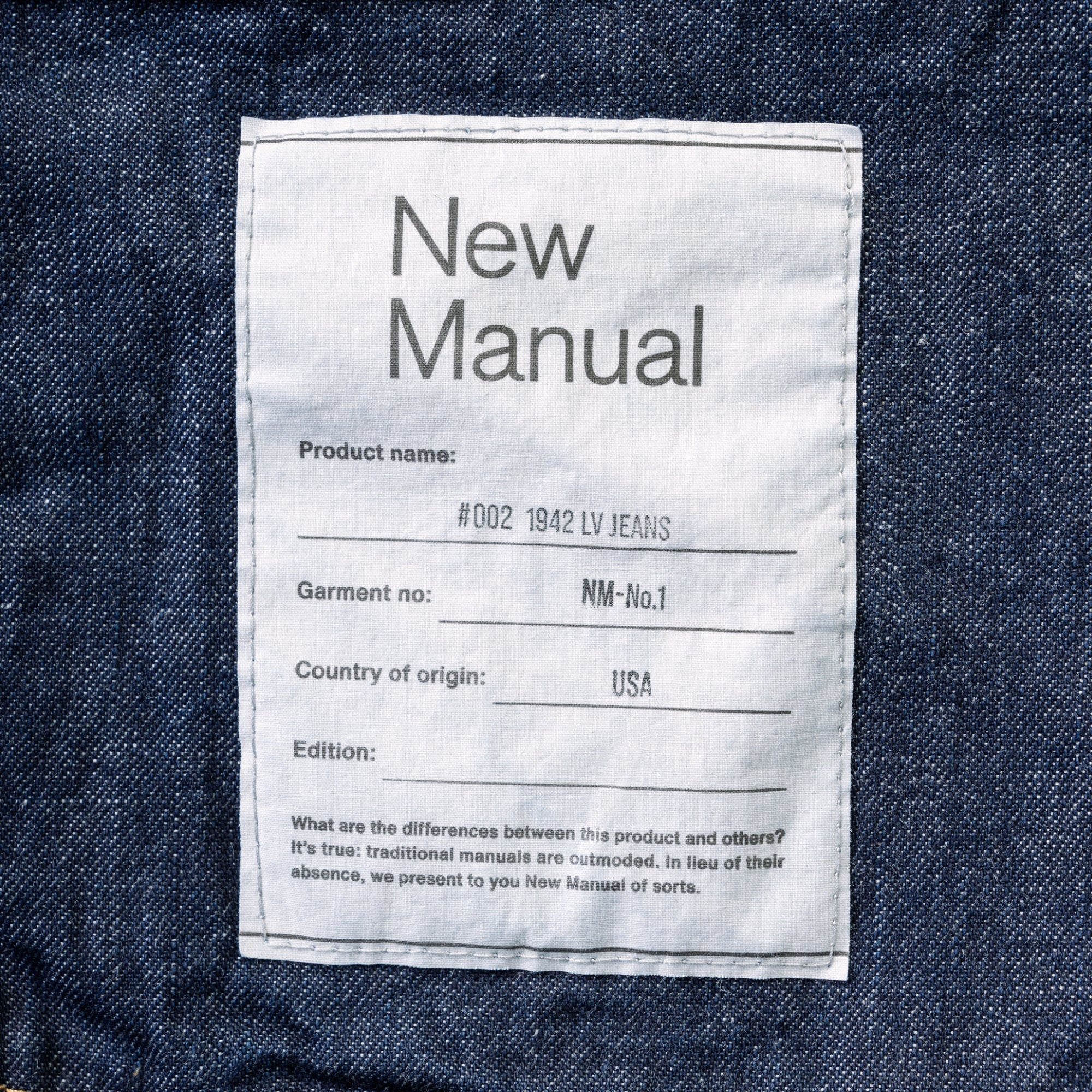 NEW Manual ♯002 1942 LV JEANS ONE-WASHED