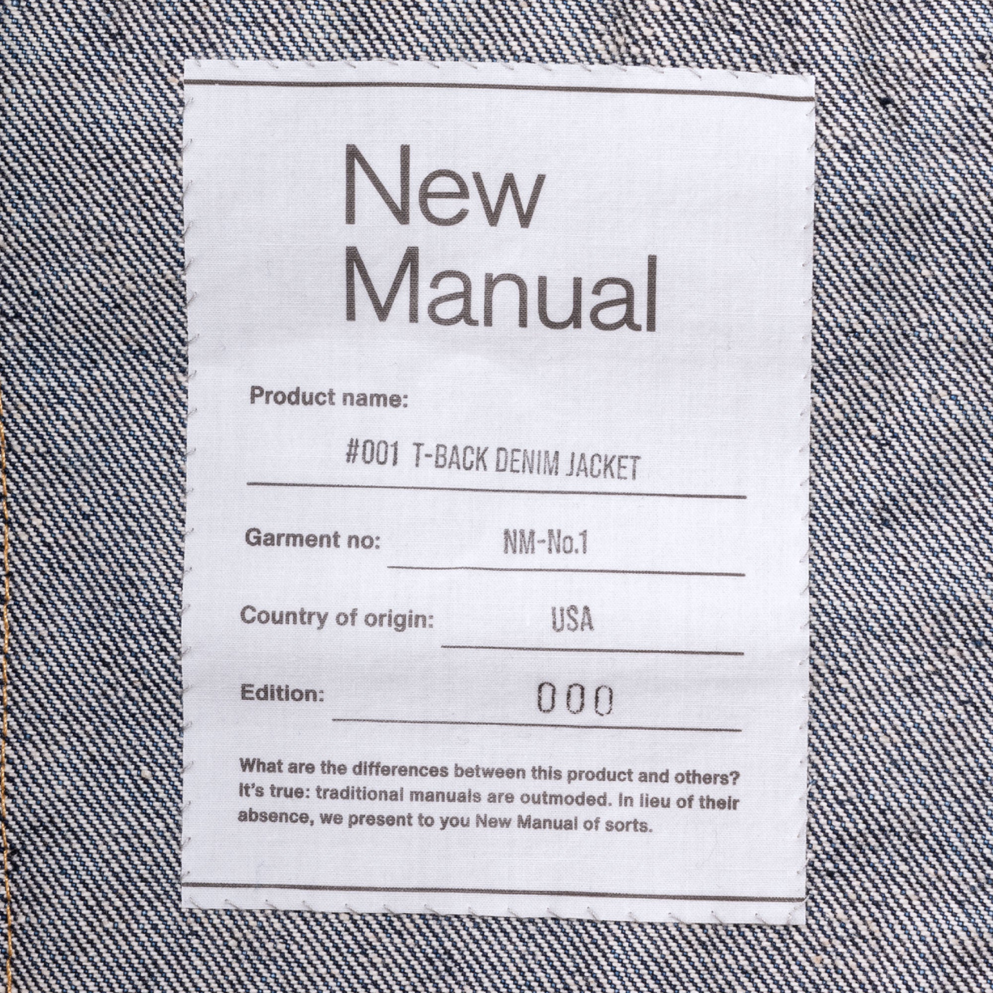 Levinew manual 001 t-back denim jacket / ow
