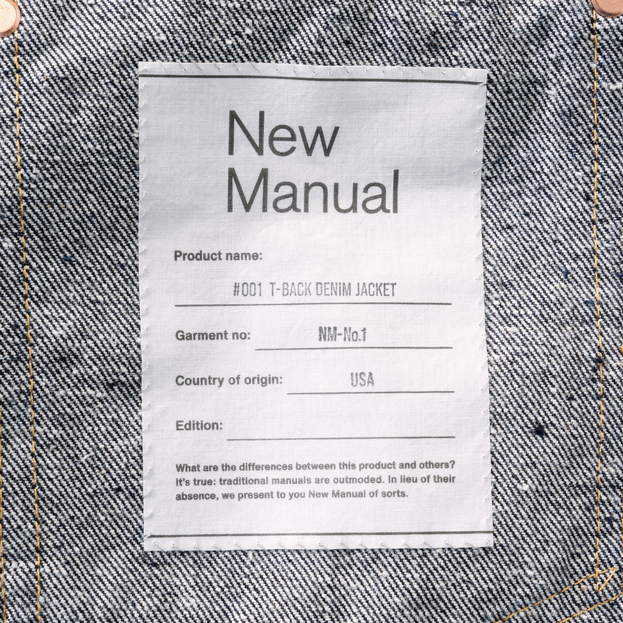 001 T-BACK DENIM JACKET ONE-WASHED – New Manual