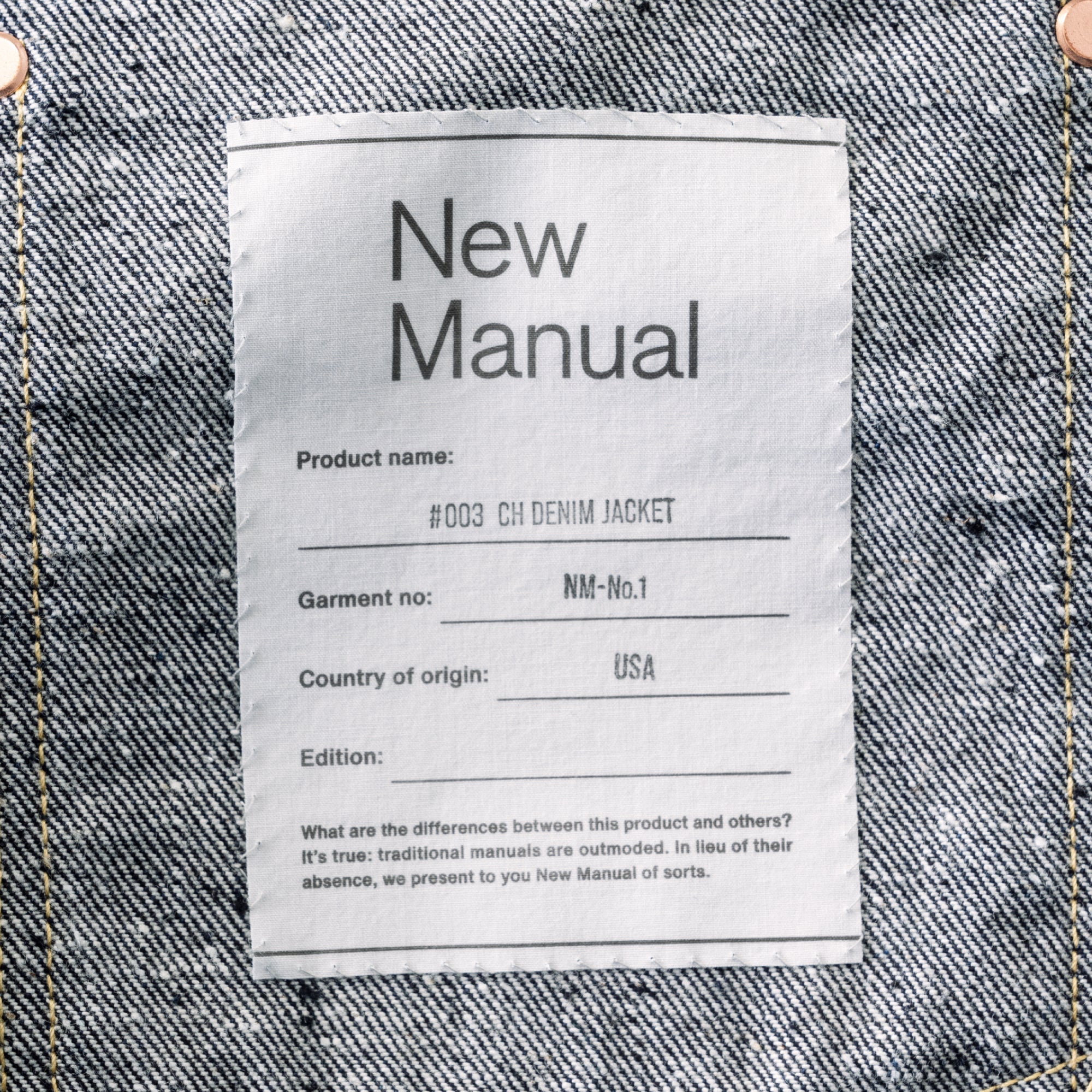 New Manual #003 Denim Jacket One Washed003とする