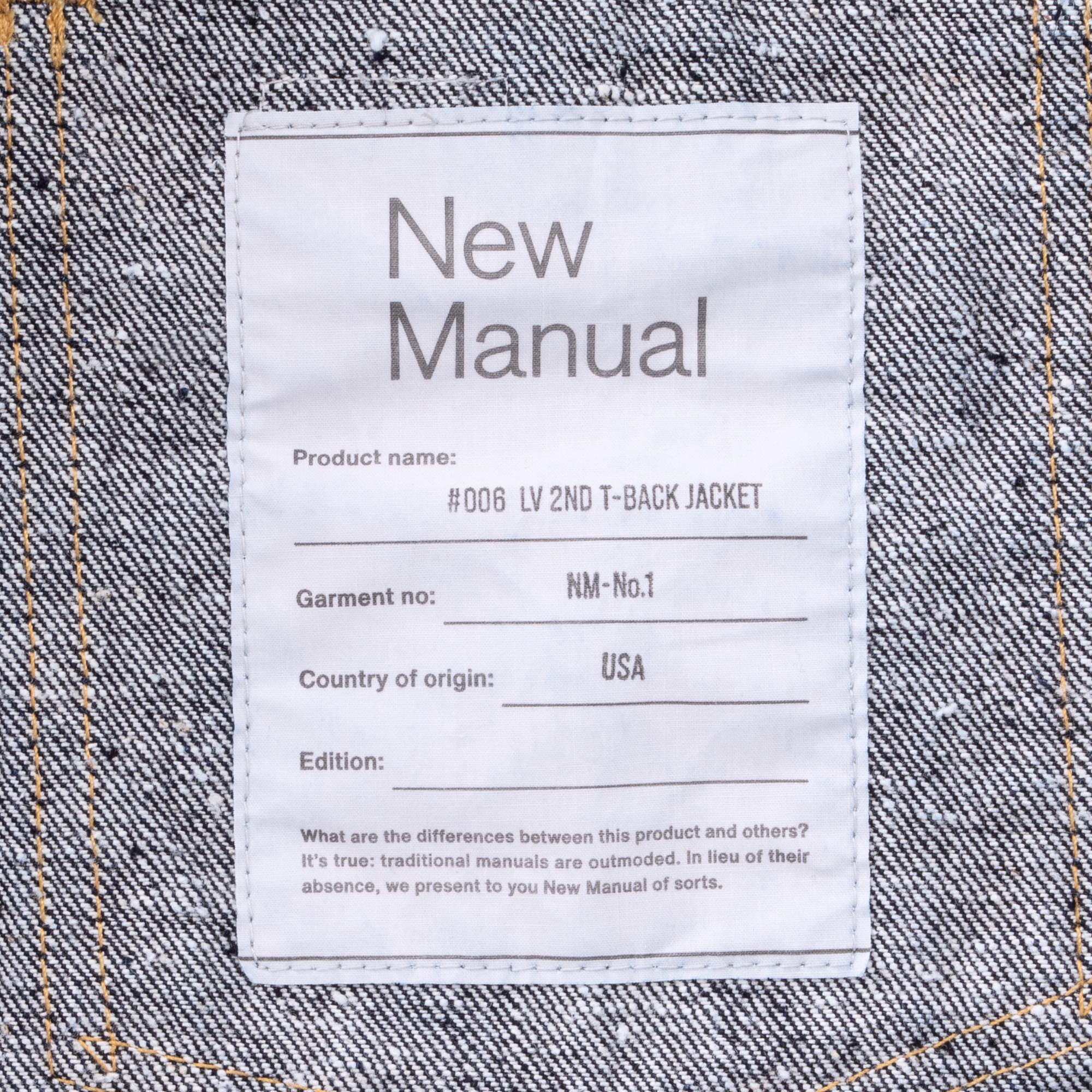 #006 LV 2ND T-BACK JACKET ONE-WASHED – New Manual